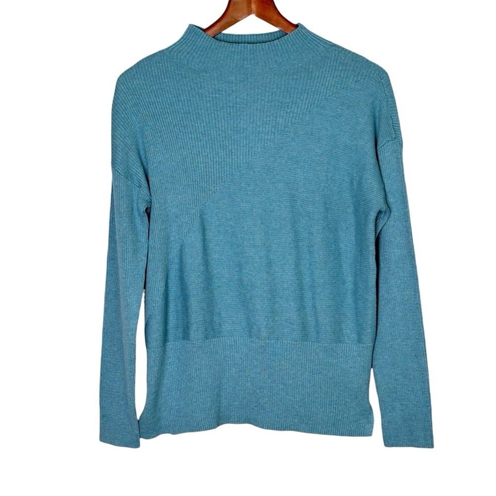 NWT Talbots Ribbed Mock Neck Sweater Size M Medium Ocean Blue Long Sleeve